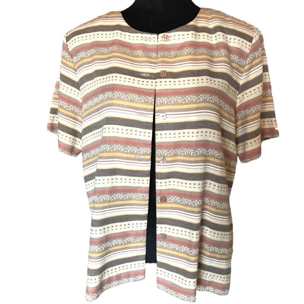 Autumn Striped Blazer Vintage 80s Alfred Dunner Shirt Jacket Brown Cream Size 8